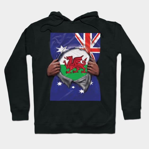 Wales Flag Australian Flag Ripped - Gift for Welsh From Wales Hoodie by Country Flags